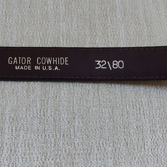 Gator Cowhide Brown Leather Belt Gold Buckle Size 32 - Picture 7 of 11